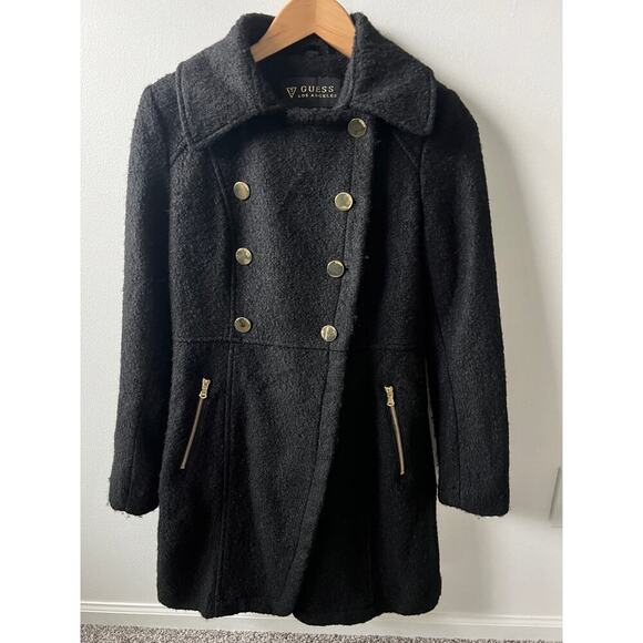 GUESS black wool double breasted peacoat women's size medium - Picture 1 of 6